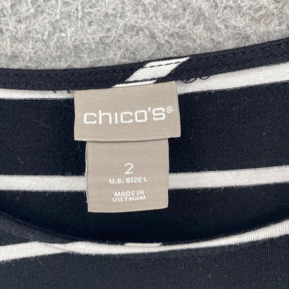 Chicos Top Womens 2 US Large Black Striped Side Tie Tunic 3/4 Sleeves Pullover - Picture 5 of 9